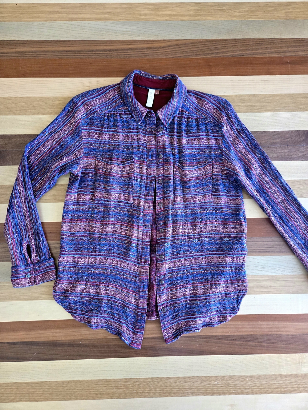 Pilcro Multicolor Striped Button-Down Shirt — Blue & Red Metallic Thread